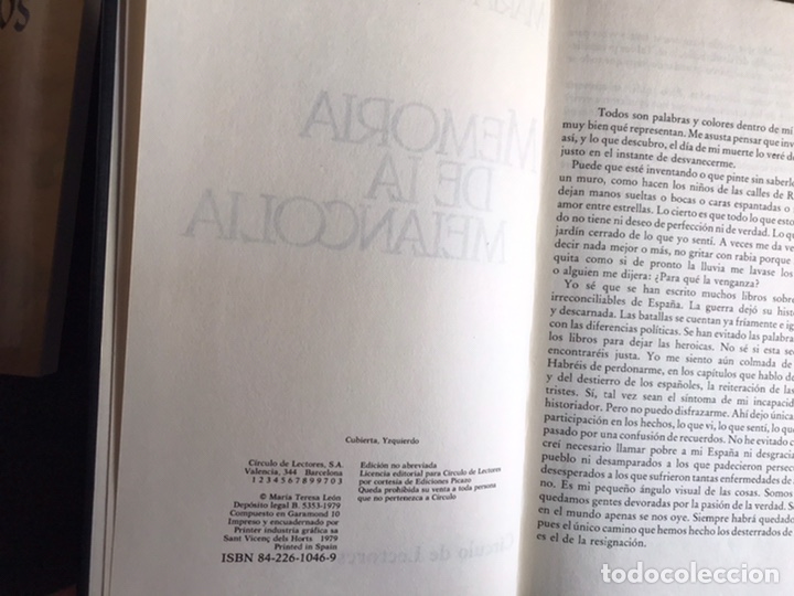 Libros de segunda mano: Memoria de la melancol&iacute;a. Mar&iacute;a Teresa Le&oacute;n - Foto 2