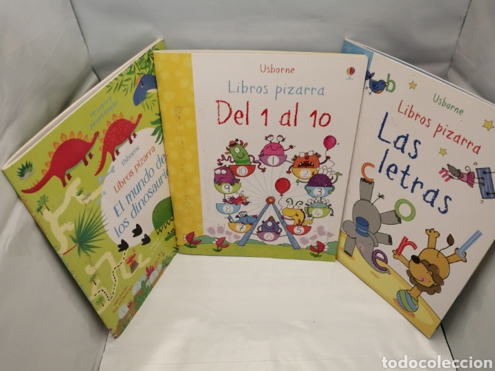 Libros de segunda mano: LIBROS PIZARRA: Pack con 3 vol&uacute;menes: Las Letras / Del 1 al 10 / El Mundo de los Dinosaurios
