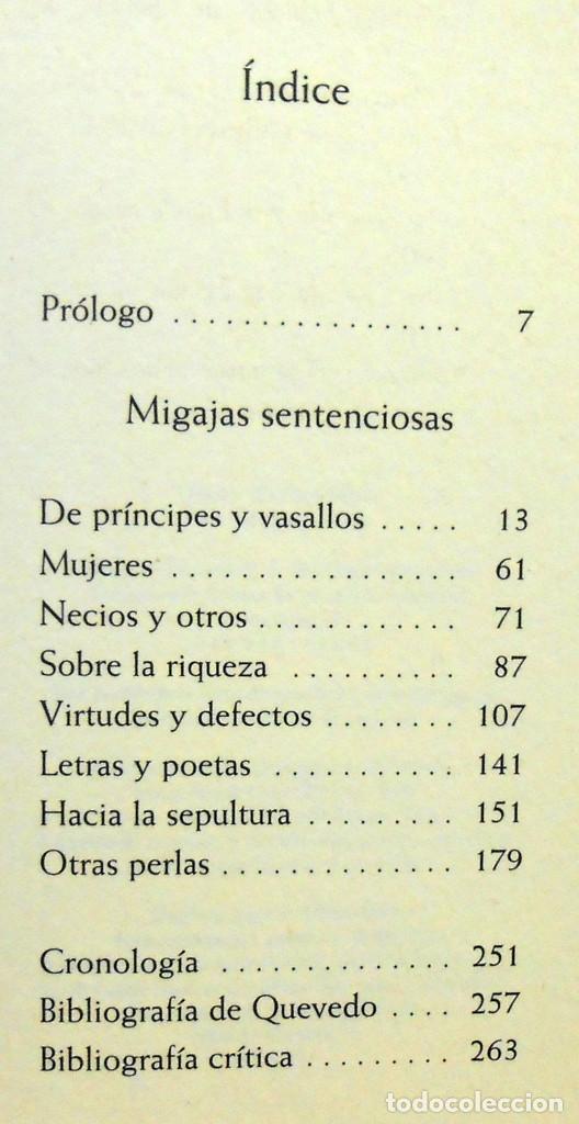 Libros de segunda mano: MIGAJAS SENTENCIOSAS - QUEVEDO ED. CIRCULO LECTORES - Foto 3