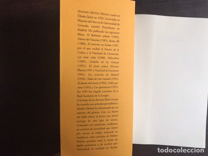 Libros de segunda mano: La huerta del Ed&eacute;n. Antonio Mu&ntilde;oz Molina - Foto 5