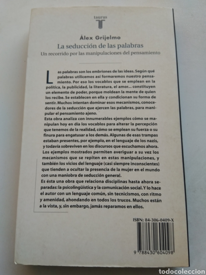 Libros de segunda mano: LA SEDUCCI&Oacute;N DE LAS PALABRAS/ALEX GRIJELMO - Foto 3