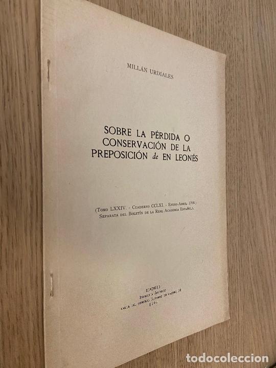 Gebrauchte B&uuml;cher: MILLAN URDIALES - SOBRE LA PERDIDA O CONSERVACION DE LA PREPOSICION DE EN LEONES - 1994