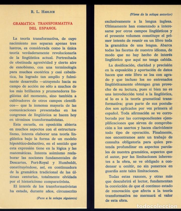 Libros de segunda mano: HADLICH, Roger L. Gr&aacute;matica transformativa del Espa&ntilde;ol. 1982. - Foto 2