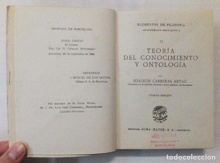Libros de segunda mano: TEOR&Iacute;A DEL CONOCIMIENTO Y ONTOLOG&Iacute;A, 1945. - Foto 3
