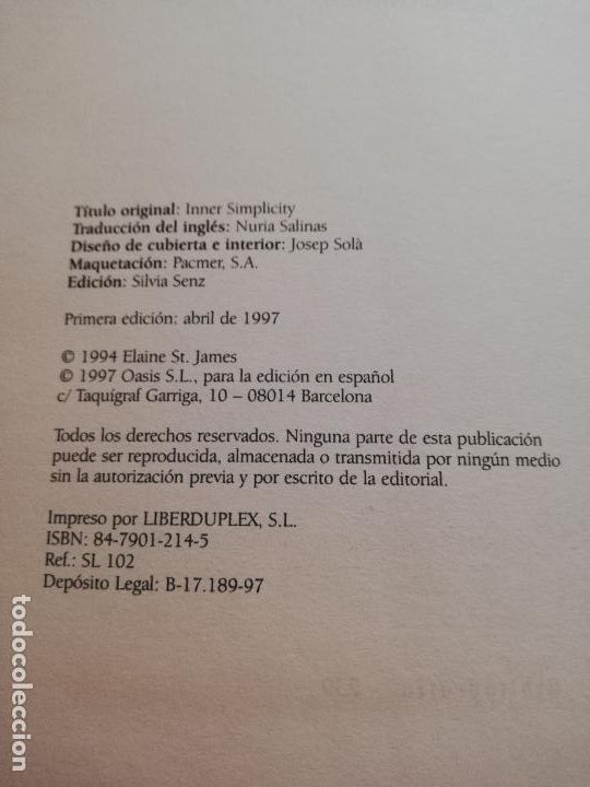 Libros de segunda mano: SIMPLICIDAD INTERIOR. ELANI ST. JAMES. INTEGRAL. 1997. PAG. 239. - Foto 3