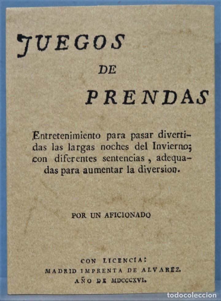 Libros de segunda mano: 1816.- JUEGOS DE PRENDAS. FACSIMIL - Foto 1