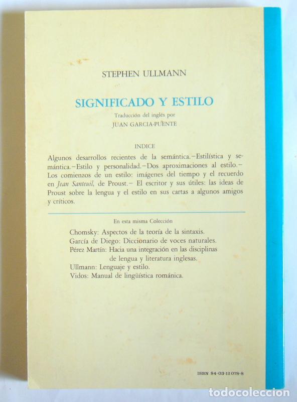 Libros de segunda mano: SIGNIFICADO Y ESTILO - STEPHEN ULLMANN - EDITORIAL AGUILAR. 1979 - Foto 2