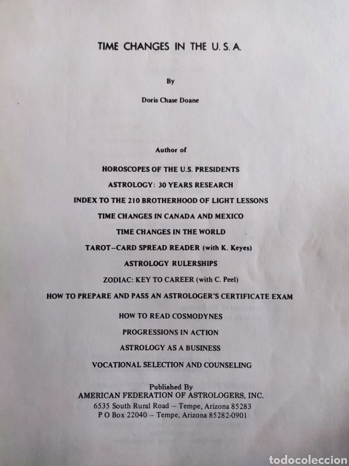Libros de segunda mano: Time Changes in the USA. Doris Chase Doane. Astrolog&iacute;a. En Ingl&eacute;s - Foto 2