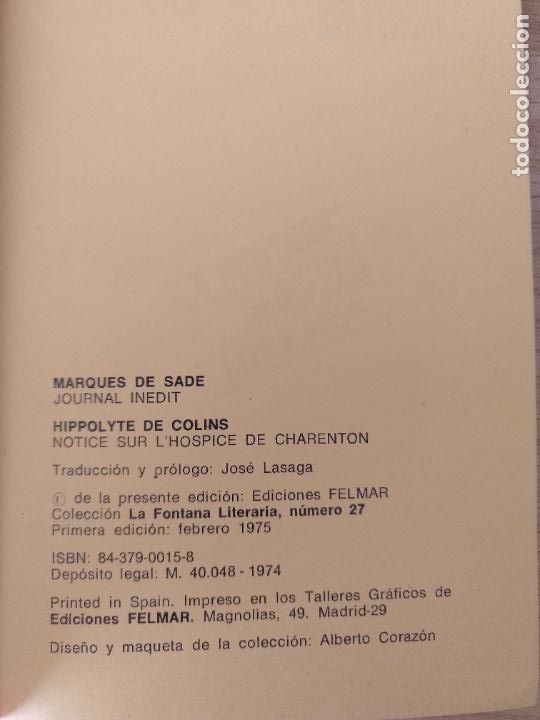 Libros de segunda mano: Diario &uacute;ltimo. Marqu&eacute;s de Sade. 1973 - Foto 6