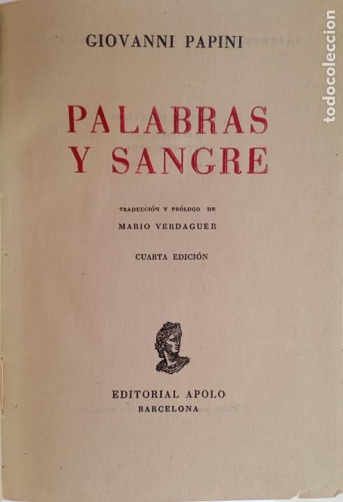 Libros de segunda mano: Palabras y sangre - Giovani Papini - Foto 1