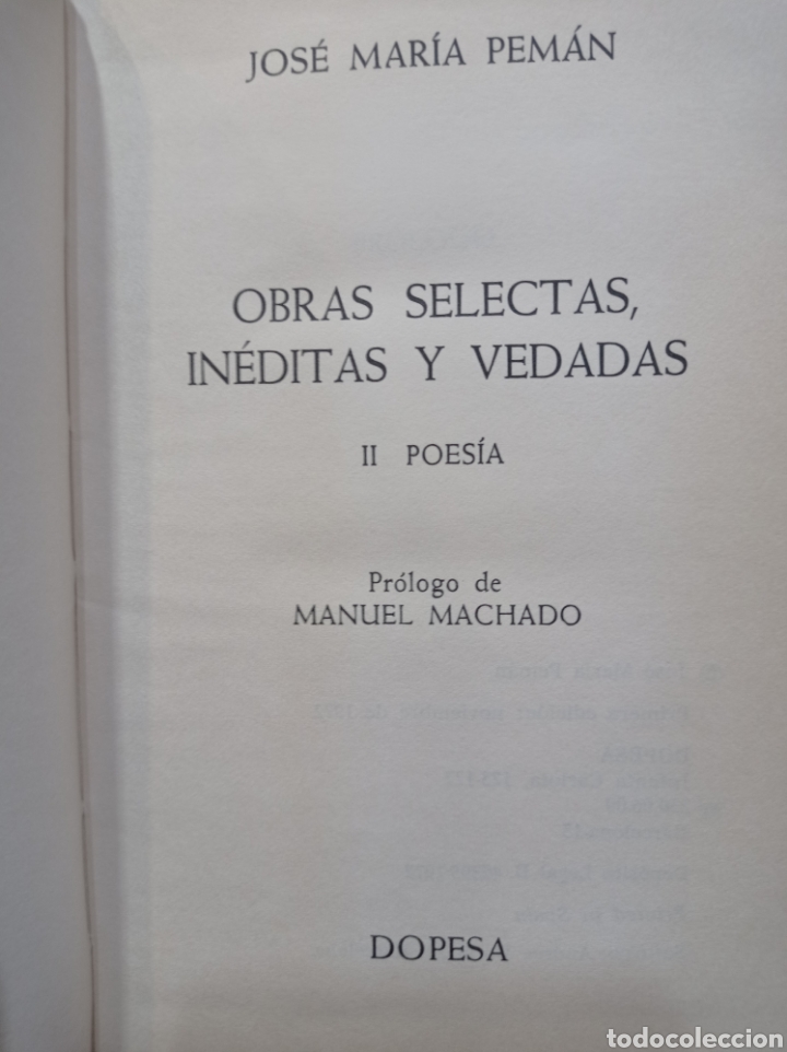 Libros de segunda mano: Jos&eacute; M. Pem&aacute;n. Obras in&eacute;ditas y vedadas. 5 Tomos. - Foto 6