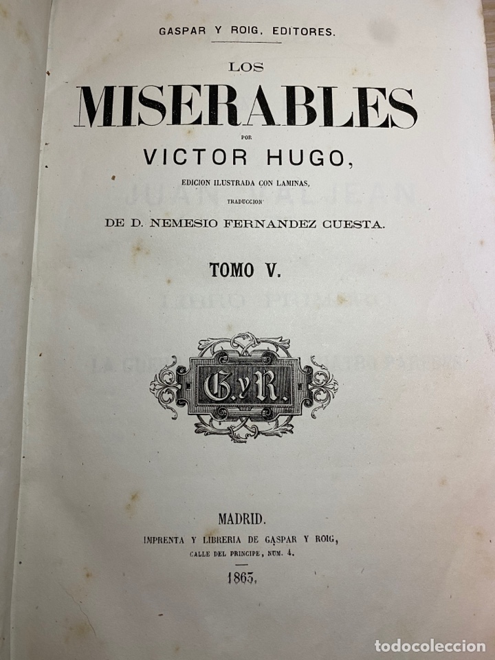 Libros de segunda mano: Los Miserables Victor Hugo. TomoV. 1865 - Foto 1