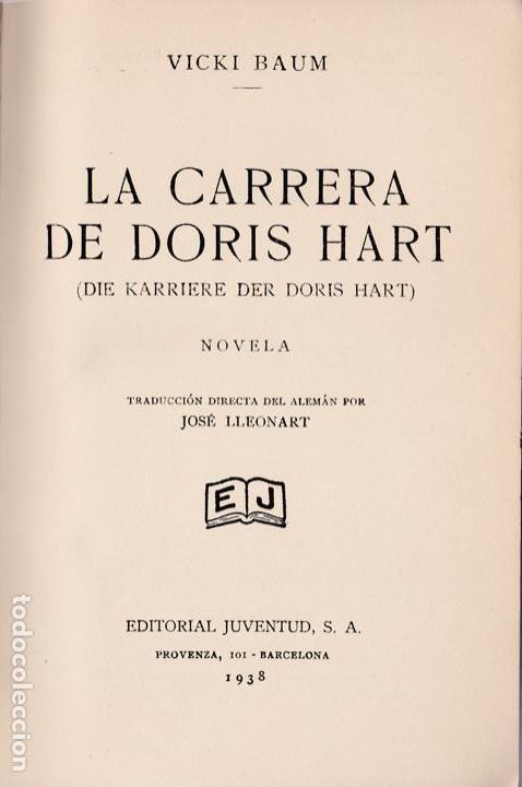 Libros de segunda mano: La Carrera de Doris Hart / Vicki Baum - 1938 - Foto 1