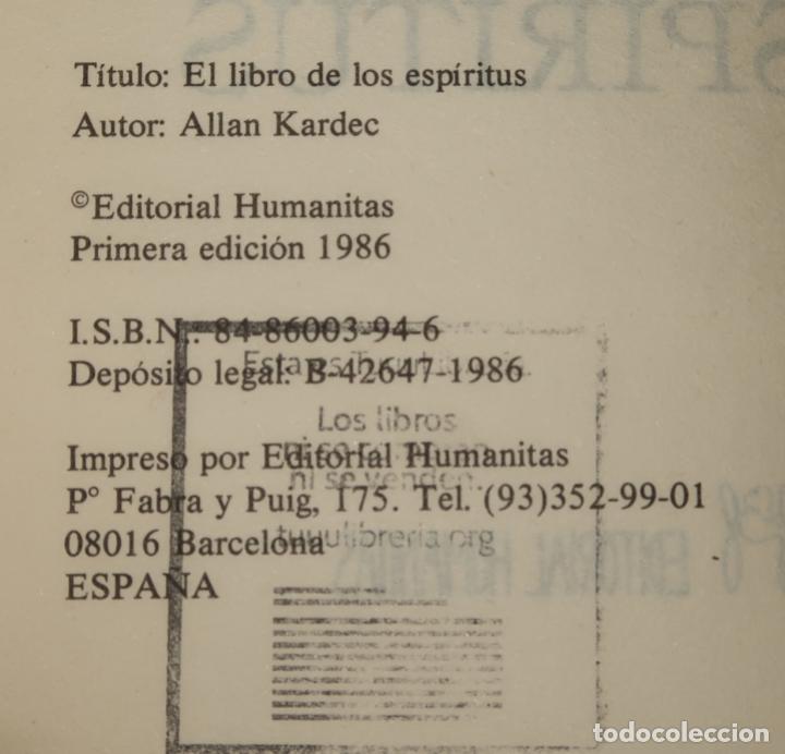 Libros de segunda mano: El libro de los esp&iacute;ritus - Allan Kardec - Editorial Humanitas (1986) - Foto 3