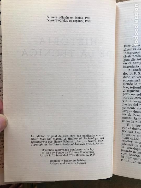 Libros de segunda mano: HISTORIA DE LA T&Eacute;CNICA. R.J. FORBES. - Foto 3