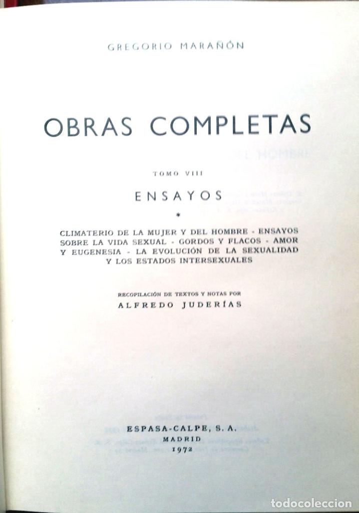 Libros de segunda mano: OBRAS COMPLETAS - GREGORIO MARA&Ntilde;ON TOMOS V, VI VII - Foto 3