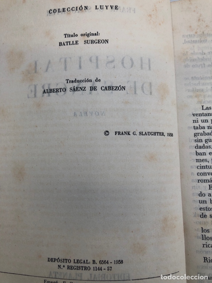 Libros de segunda mano: &ldquo;HOSPITAL DE SANGRE&rdquo; de Frank G. Slaughter - Foto 3