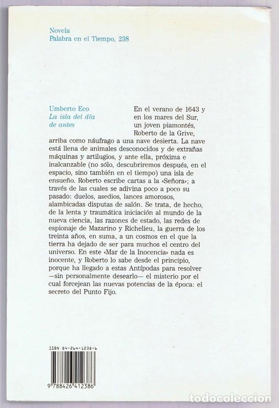 Libros de segunda mano: LA ISLA DEL D&Iacute;A DE ANTES UMBERTO ECO - Foto 2