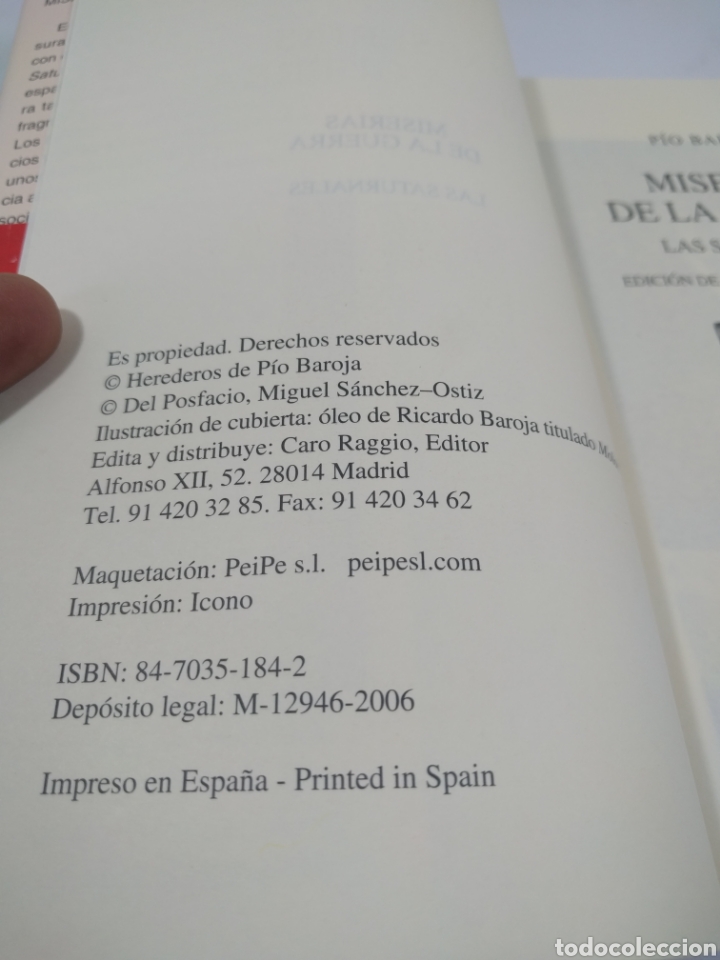 Libros de segunda mano: Miserias de la guerra. Las saturnales. P&iacute;o Baroja. - Foto 3
