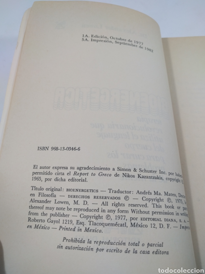 Libros de segunda mano: Bioenerg&eacute;tica. Dr Alexander Lowen. Diana. - Foto 4
