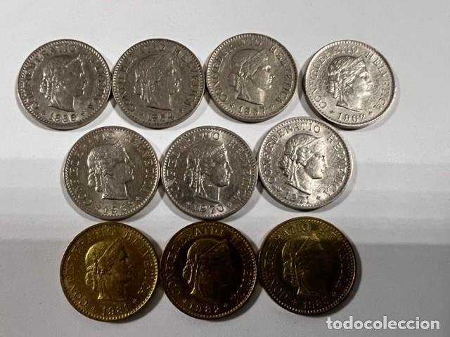 Libros de segunda mano: LOTE DE 10 MONEDAS DE SUIZA. 5 RAPPEN. TODAS DIFERENTES A&Ntilde;OS. VER TODAS LAS FOTOS