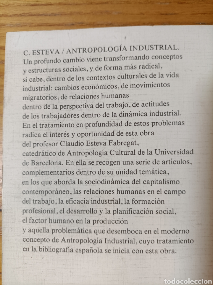 Libros de segunda mano: Antropolog&iacute;a industrial. Claudio Esteva F&aacute;bregas. - Foto 2