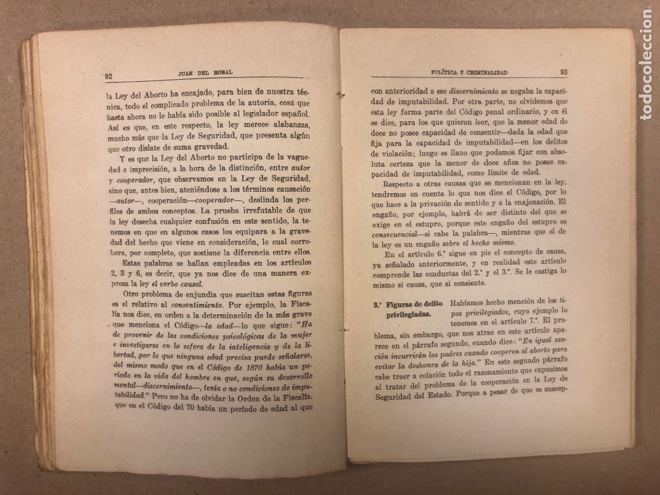 Libros de segunda mano: ACERCA DEL PENSAMIENTO PENAL ESPAÑOL Y OTROS PROBLEMAS PENAL. JUAN DEL ROSAL. ED. ALDECOA 1942. - Foto 5 - 299581783