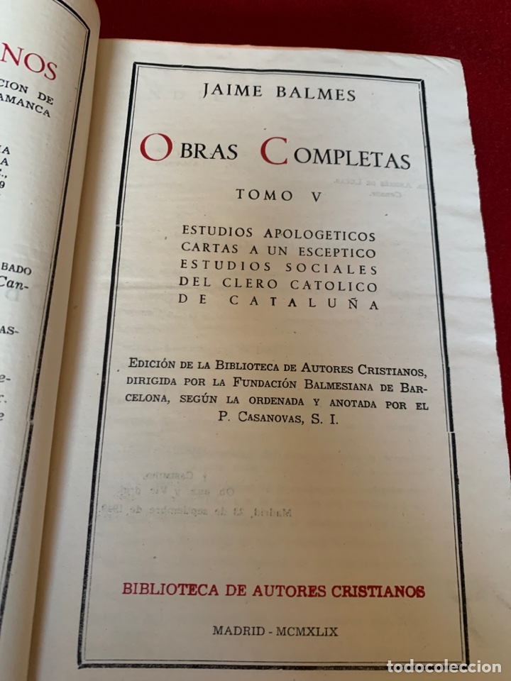 Libros de segunda mano: Obras completas Jaime Balmes. Tomo V. - Foto 5