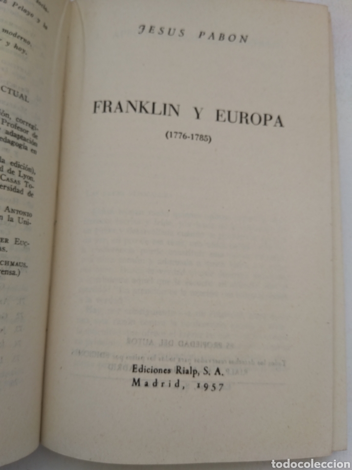 Libros de segunda mano: FRANKLIN Y EUROPA 1776-1785/JES&Uacute;S PABON - Foto 2