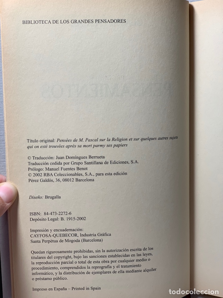 Libros de segunda mano: PENSAMIENTOS &middot;&middot;&middot; BLAISE PASCAL &middot;&middot;&middot; KB0272 - Foto 2