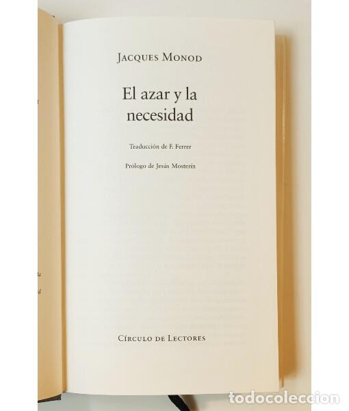 Libros de segunda mano: EL AZAR Y LA NECESIDAD. MONOD, Jacques. C&iacute;rculo de Lectores. 1999. - Foto 2