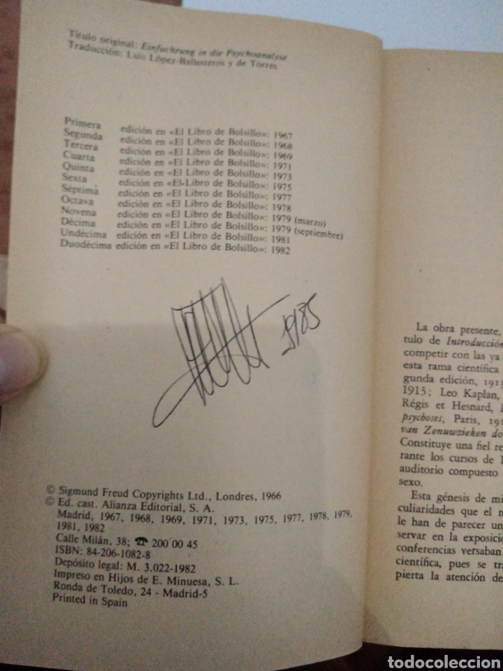 Libros de segunda mano: Sim&oacute;n Freud introducci&oacute;n al psicoan&aacute;lisis volumen extra Alianza Editorial libro de bolsillo - Foto 3