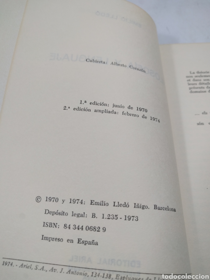 Libros de segunda mano: Emilio lledo. Filosof&iacute;a y lenguaje. Ariel. - Foto 4