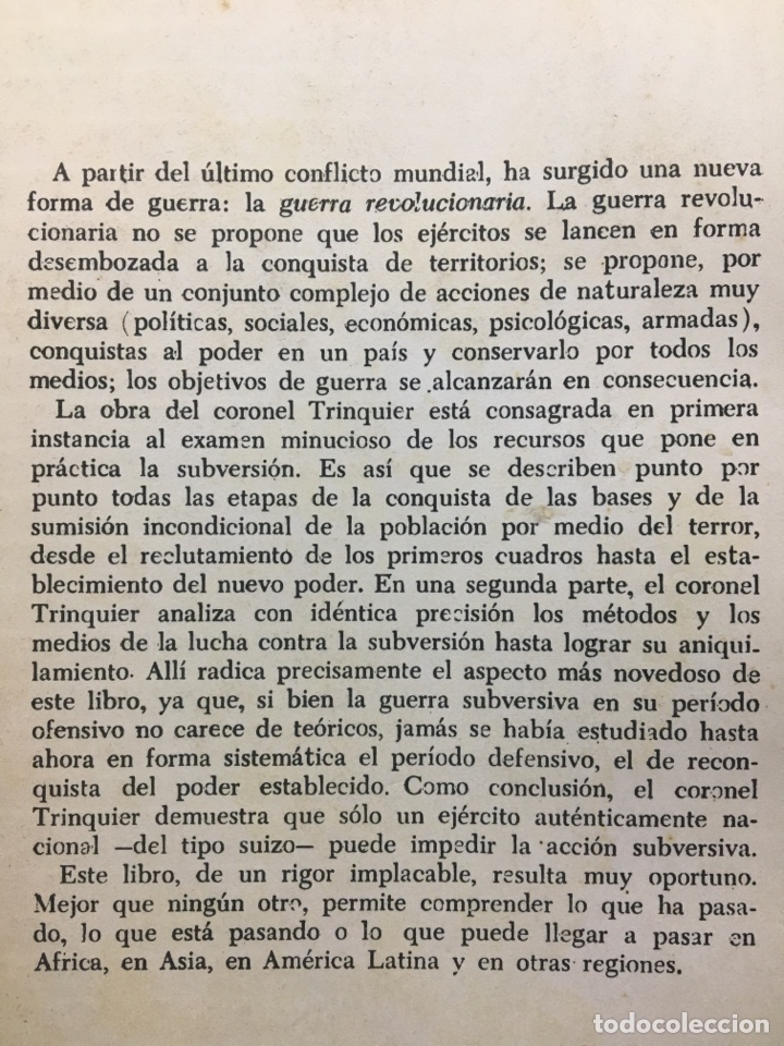 Libros de segunda mano: GUERRA, SUBVERSI&Oacute;N, REVOLUCI&Oacute;N. Cnel. Trinquier - Foto 4