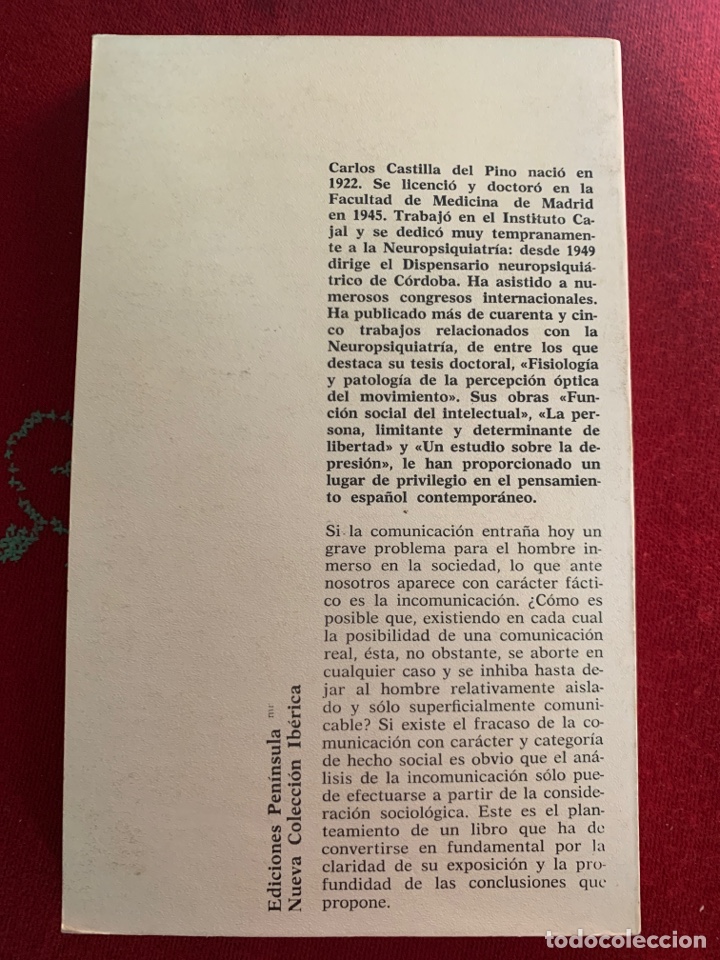 Libros de segunda mano: La incomunicaci&oacute;n. Carlos Castilla del Pino. - Foto 2