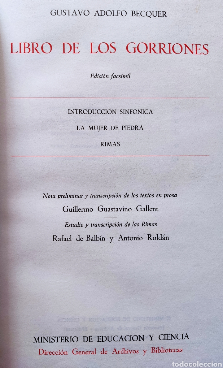 Libros de segunda mano: GUSTAVO A. B&Eacute;CQUER LIBRO DE LOS GORRIONES FACS&Iacute;MIL 1970 - Foto 2