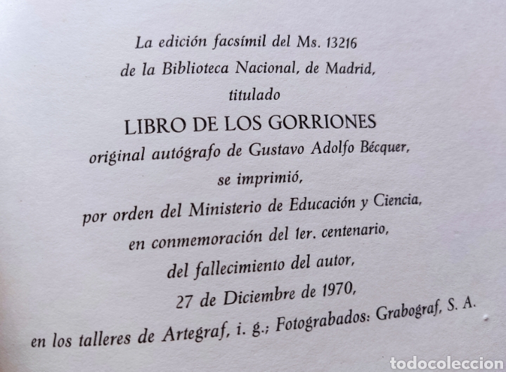 Libros de segunda mano: GUSTAVO A. B&Eacute;CQUER LIBRO DE LOS GORRIONES FACS&Iacute;MIL 1970 - Foto 6