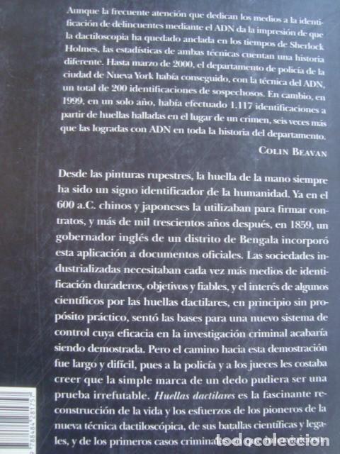 Libros de segunda mano: HUELLAS DACTILARES. LOS OR&Iacute;GENES DE LA DACTILOSCOPIA - COLIN BEAVAN (ALBA, 2003). FINGERPRINTS - Foto 2