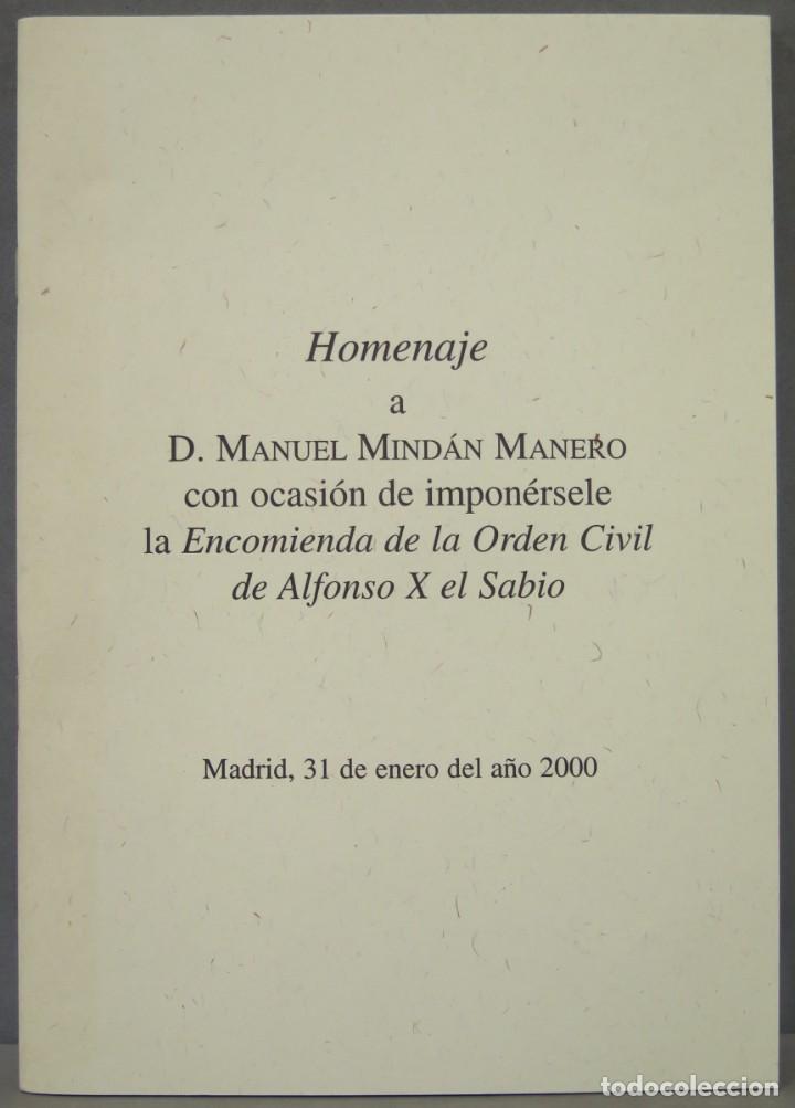 Libros de segunda mano: HOMENAJE A MANUEL MINDAN MANERO - Foto 1