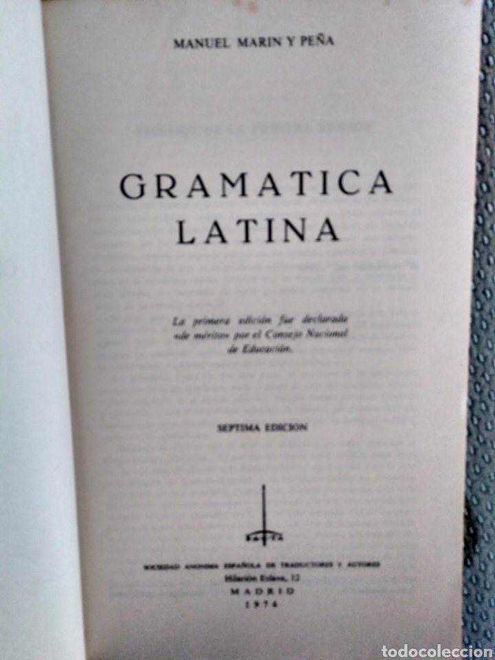 Libros de segunda mano: Gram&aacute;tica latina / Manuel Mar&iacute;n y Pe&ntilde;a - Foto 2