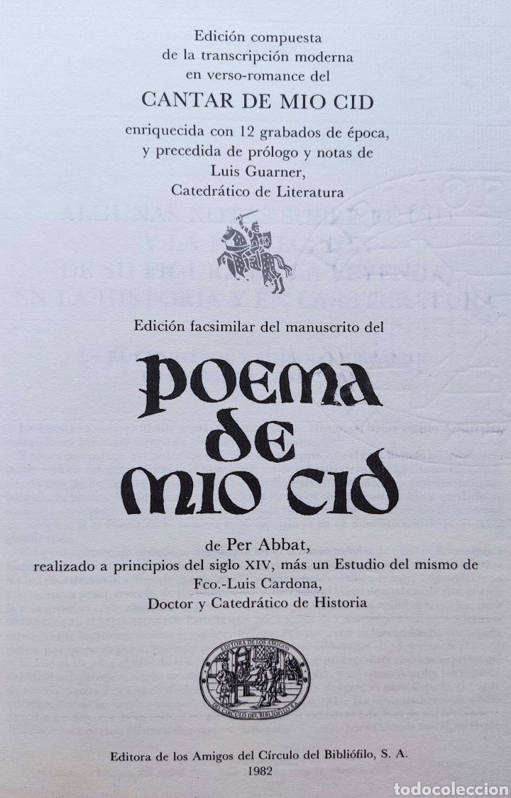 Libros de segunda mano: POEMA DE MIO CID FACS&Iacute;MIL C&Iacute;RCULO BIBLI&Oacute;FILO TIRADA LIMITADA - Foto 1