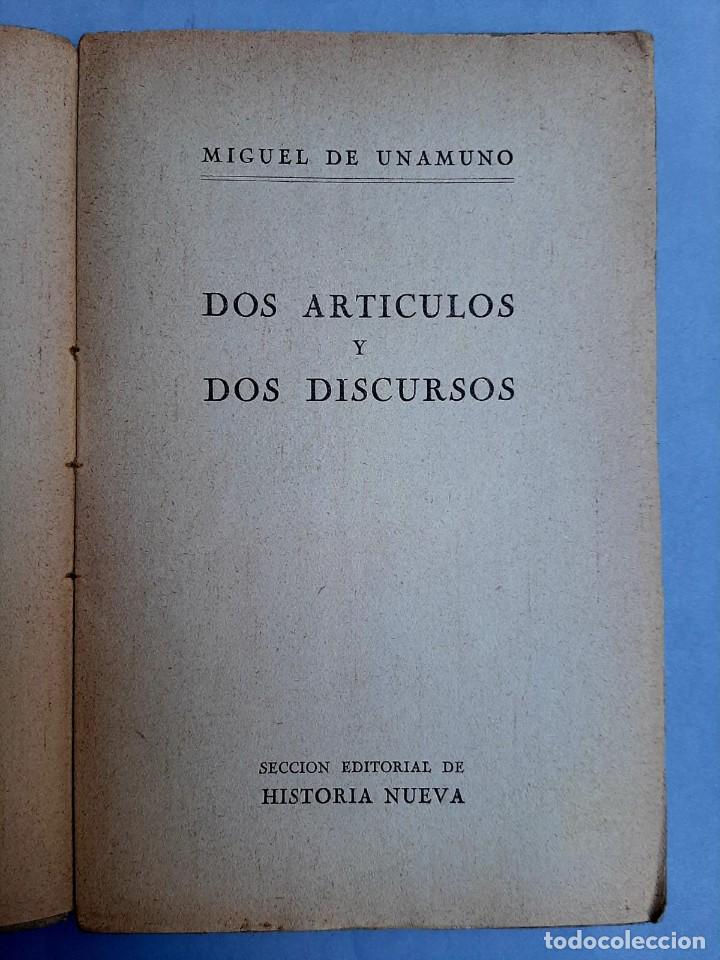 Libros de segunda mano: Miguel de Unamuno - Dos Discursos y Dos Art&iacute;culos - Madrid - Foto 1