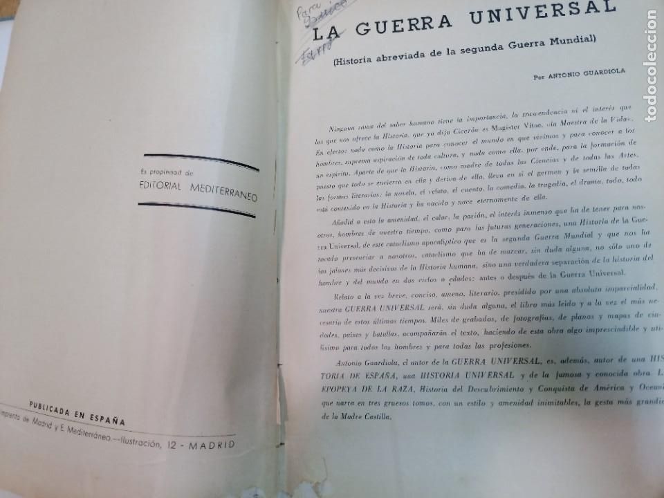 Libros de segunda mano: ANTONIO GUARDIOLA La guerra universal 2 tomos SA8668 - Foto 3