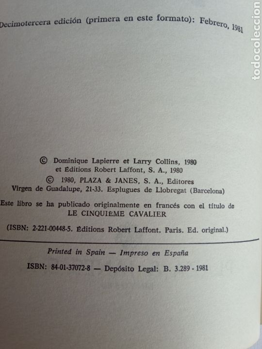 Libros de segunda mano: EL QUINTO JINETE,a&ntilde;o 1981 - Foto 2
