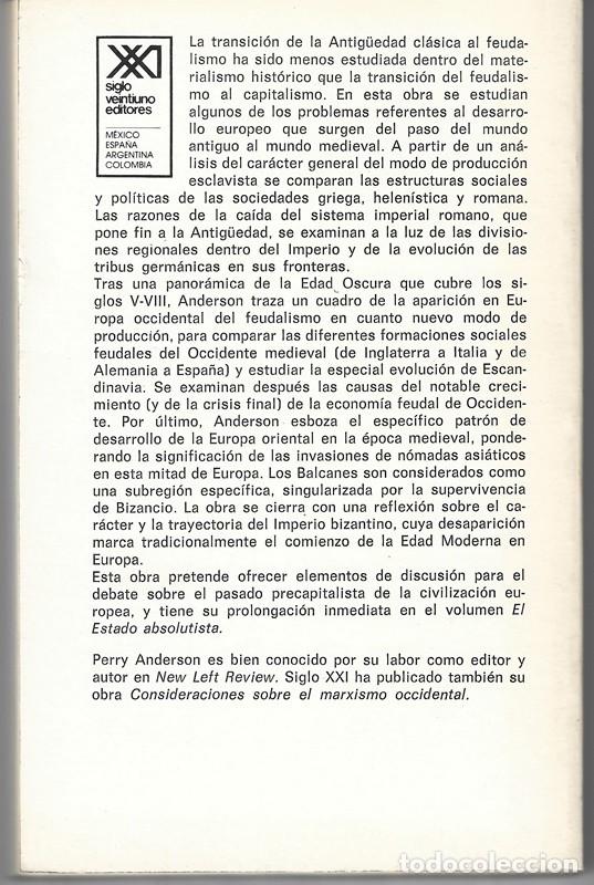 Libros de segunda mano: TRANSICIONES DE LA ANTIG&Uuml;EDAD AL FEUDALISMO PERRY ANDERSON - Foto 2