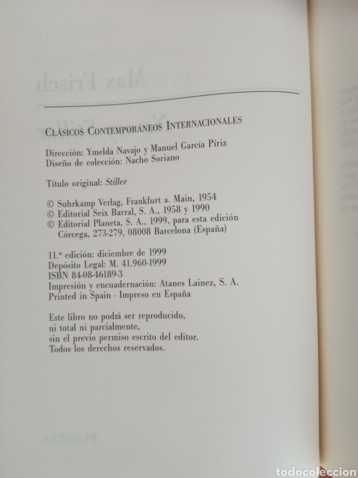 Libros de segunda mano: NO SOY STILLER,Max Frisch,a&ntilde;o 1999 - Foto 2