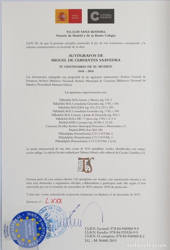 Libros de segunda mano: Aut&oacute;grafos de Miguel de Cervantes Saavedra. Facs&iacute;miles. Taberna Libraria 2016 - Foto 59