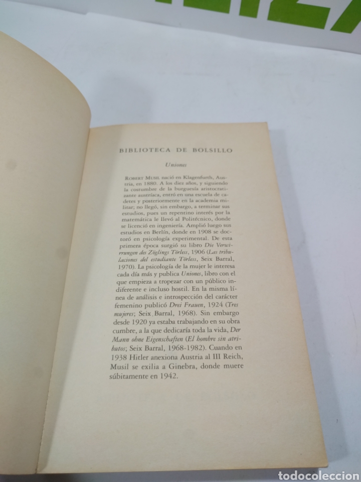 Libros de segunda mano: Uniones. Robert Musil. Biblioteca de bolsillo. - Foto 3