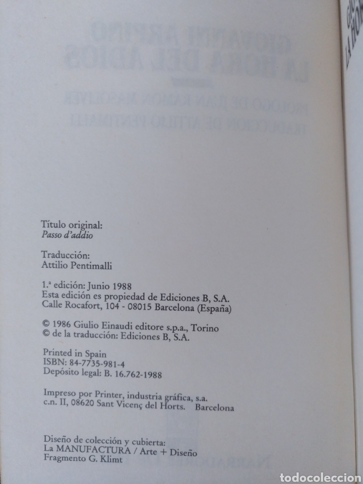 Libros de segunda mano: La hora del adios. Giovanni Arpino. Ediciones B. Libro - Foto 5