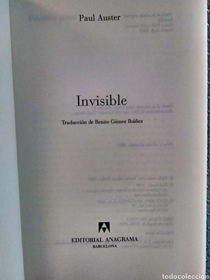 Libros de segunda mano: Invisible / Paul Auster. - Foto 2